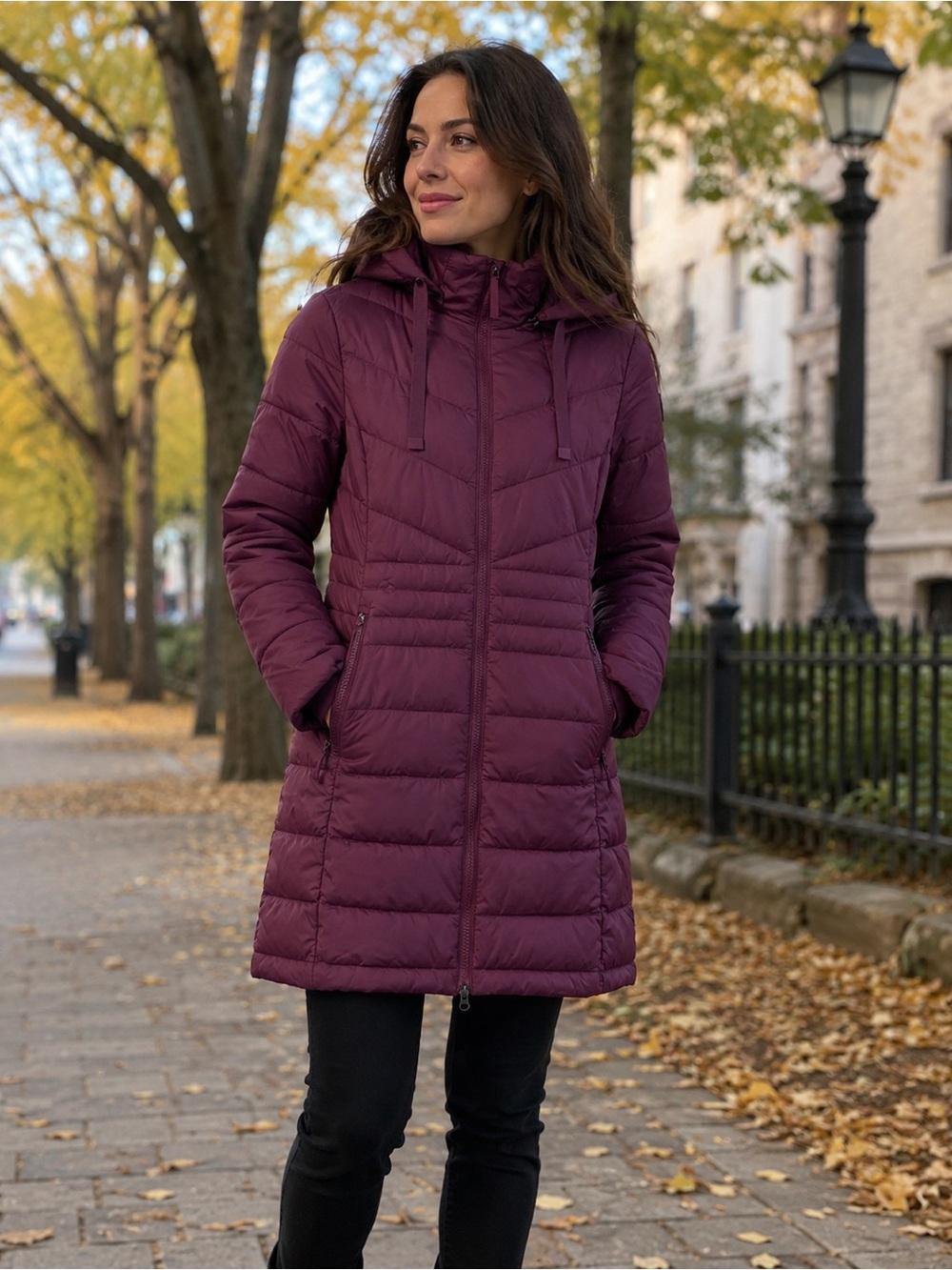 Lole Women’s Packable Long Puffer Coat- Plum